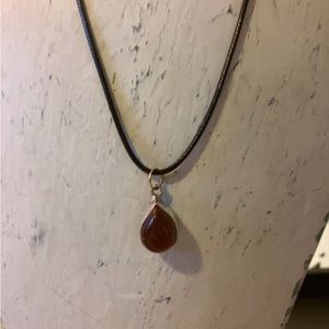 Hand Crafted Brown Glittery Gemstone with Black Necklace